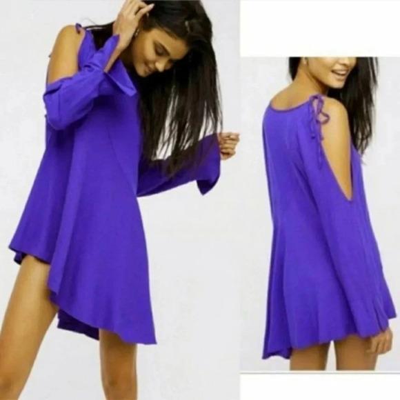 NWT Free People Cold-Shoulder Purple Long-Sleeve Tunic Top / Swing Dress - Picture 3 of 6
